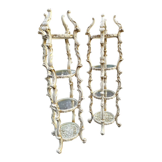 Pair of Vintage Hollywood Regency Syroco Rococo 4-Tier étagère Curio Stands For Sale