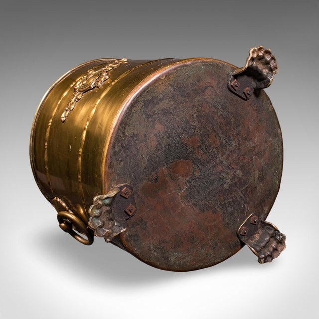 Antique Coal Bin, English, Brass, Fireside Log Store, Kindling Basket, Edwardian For Sale - Image 12 of 12