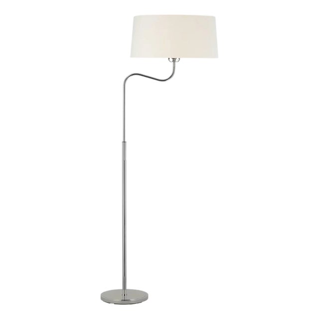 Thomas O'Brien by Visual Comfort Signature Canto Large Adjustable Floor Lamp in Polished Nickel with Linen Shade For Sale