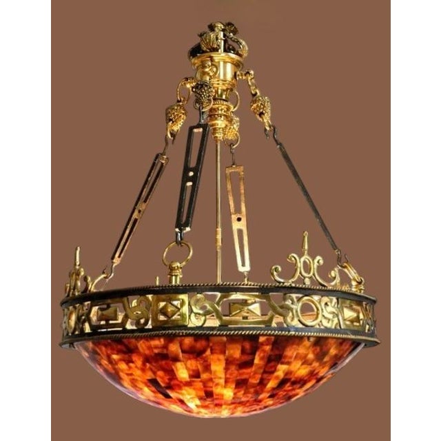 Brass 1980s Authentic Maitland-Smith Ornate Brass and Iron Empire Style Chandelier With a Penshell Inlaid Bowl For Sale - Image 8 of 17