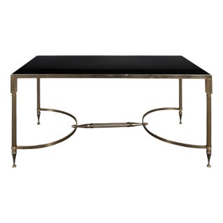 Neoclassical Coffee Table in Brass and Black Glass, 1960s For Sale