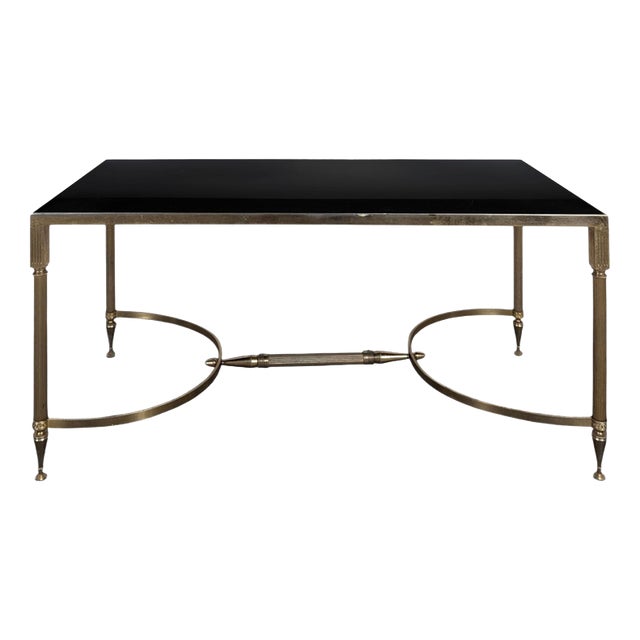 Neoclassical Coffee Table in Brass and Black Glass, 1960s For Sale