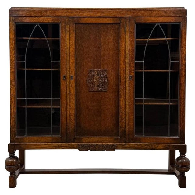 Antique English Oak Display and Storage Cabinet Vitrine For Sale - Image 11 of 11
