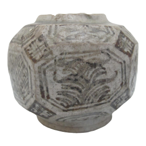 Small Antique Thai Khmer Faceted Geometric Pottery Water Vessel Container or Jar