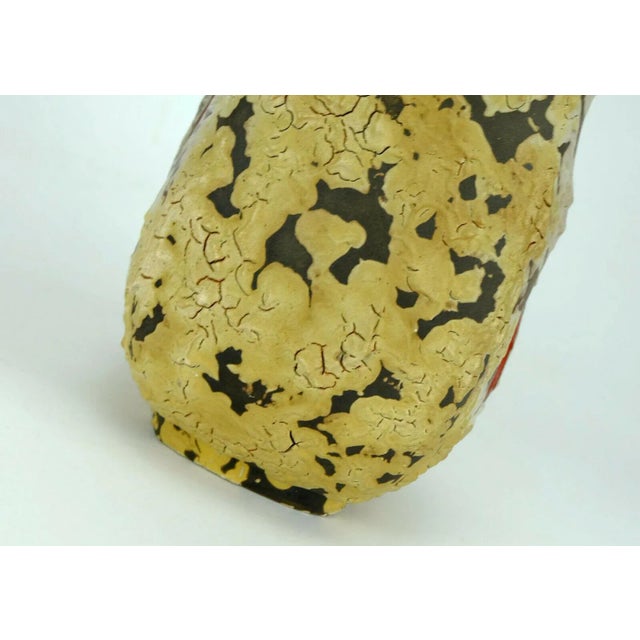 Mid-Century West German Fat Lava Ceramic Vase with Beige on Dark Brown Glaze & Red Leaf Decoration from Emons & Soehne For Sale - Image 6 of 10