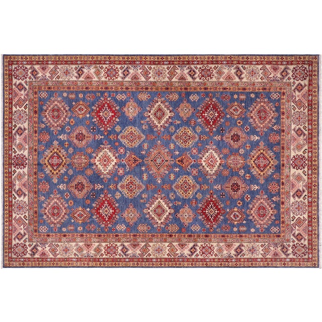 Rustic Super Kazak Blue/Ivory Wool Rug - 8'8'' X 12'2'' For Sale - Image 9 of 10