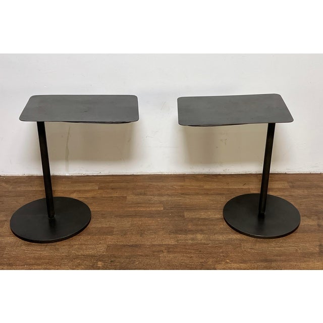 Manner of Pierre Chareau Bench Made Steel Fan Side Tables - A Pair For Sale In Boston - Image 6 of 8