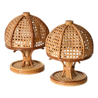 Table Lamps in Rattan and Vienna Straw by Louis Sognot, Italy, 1960s, Set of 2 For Sale