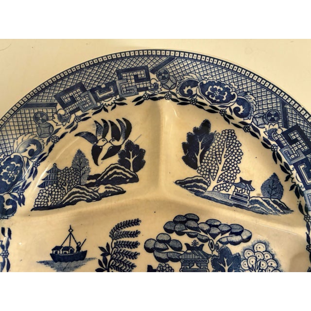 Vintage Japanese Blue Willow Transferware Divided Dish Restaurant Plates - A Pair For Sale In Philadelphia - Image 6 of 6