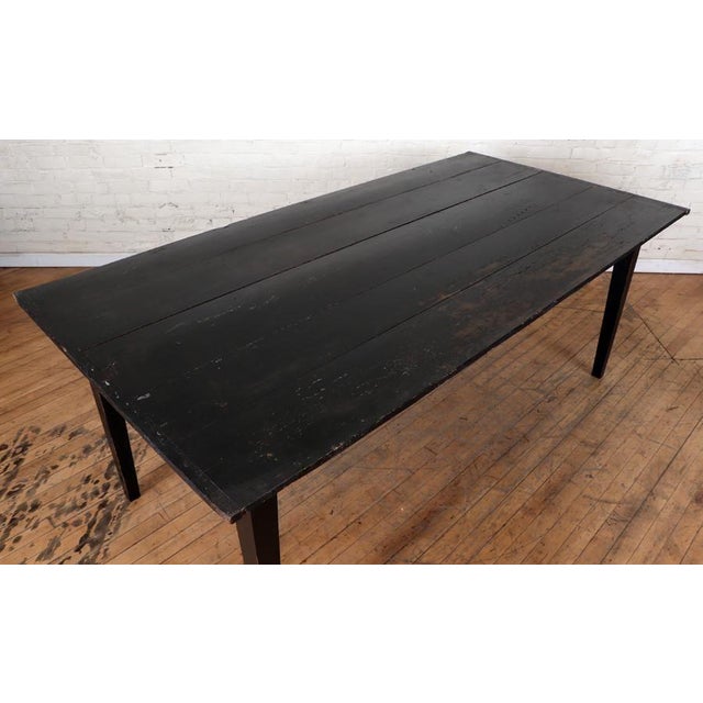 19th Century Primitive Wood Black Farmhouse Dining Table For Sale - Image 4 of 5