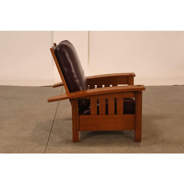 Stickley Mission Collection Pair Of Oak & Leather Bow Arm Morris Chairs For Sale - Image 18 of 18