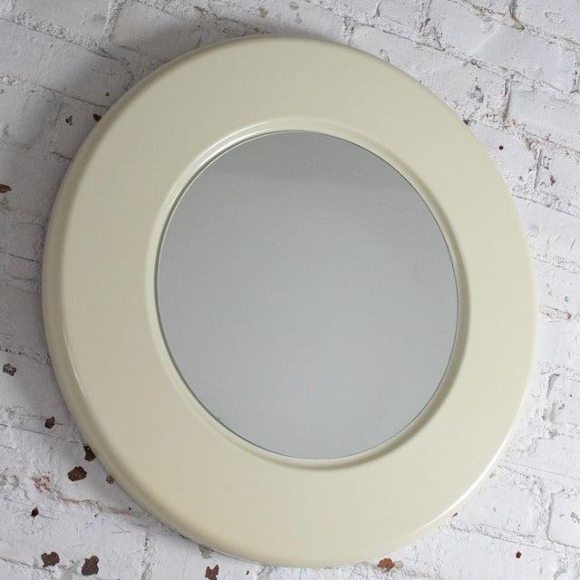Modern Late 20th Century Modern Wall Mirror W/Round Off White Plastic Frame For Sale - Image 3 of 18