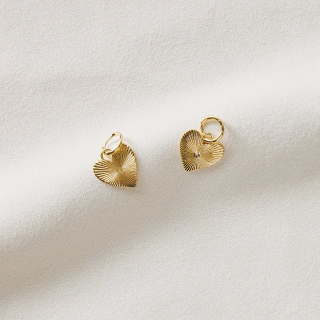 Coastal Small Ribbed Heart of Gold Earrings-Set of 2 For Sale - Image 3 of 4