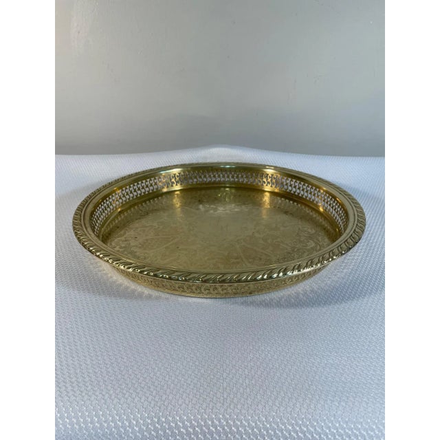 1970s Vintage Round Brass Etched Gallery Tray For Sale - Image 4 of 15