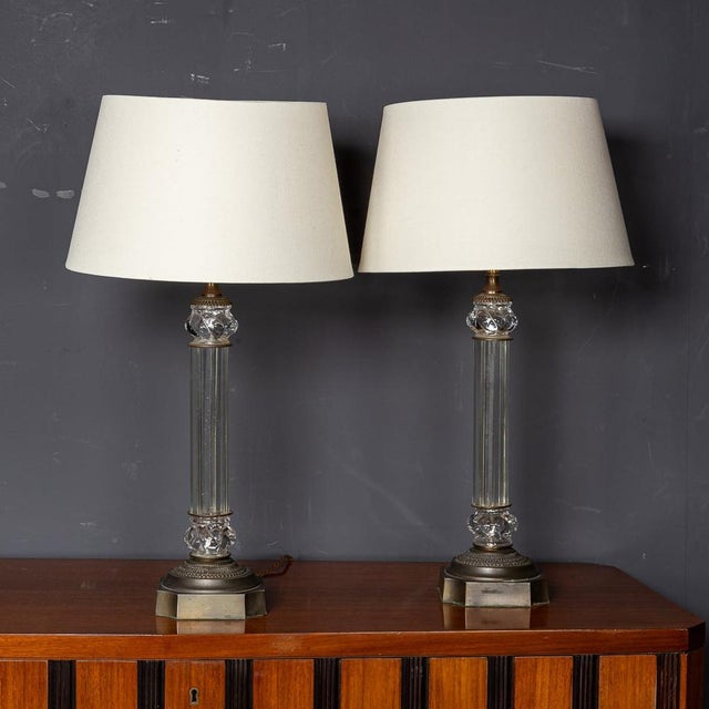 French Column Crystal and Bronze Table Lamps, 1979, Set of 2 For Sale - Image 11 of 13