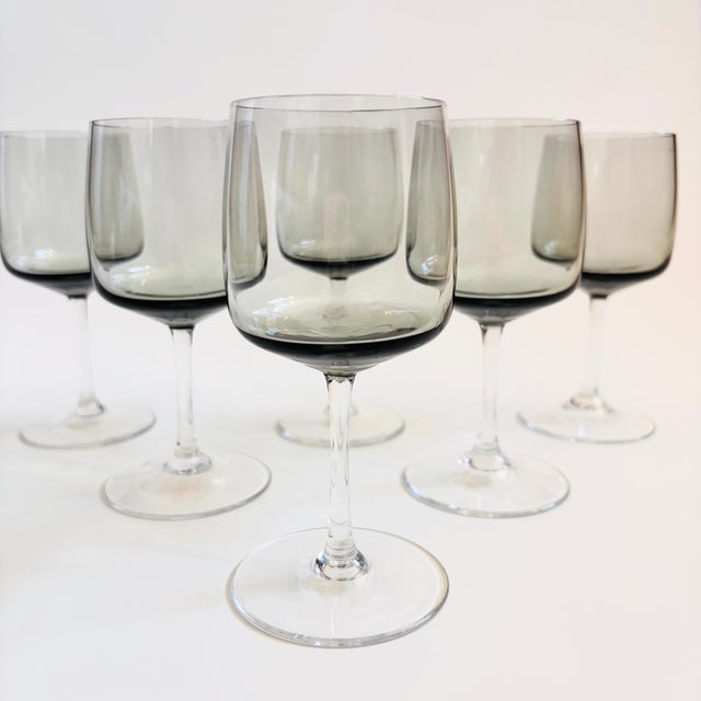 A set of 6 mid century wine glasses, made in Germany by Peill & Putzler. Made in the "Cora" pattern, an elegant design...
