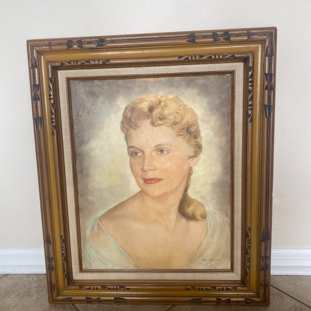 Vintage Hollywood Regency Art Decco Portrait of a Woman Acrylic Painting by Toni Trevoire For Sale - Image 10 of 10