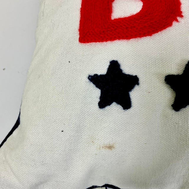 1990s Vintage Americana Arts & Crafts Boho Chic Down Filled Holiday Accent Pillow - 4th of July For Sale - Image 4 of 10
