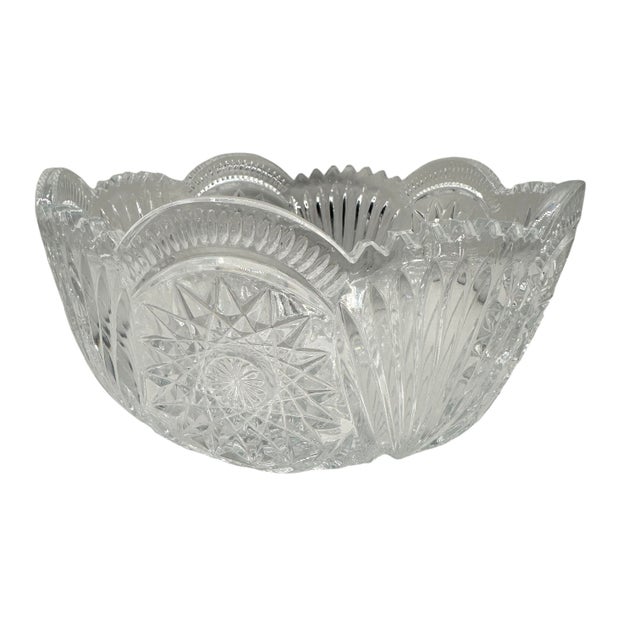 Transparent Vintage American Brilliant Period Cut Glass Bowl With Hobstar Sawtooth Rim For Sale - Image 8 of 12