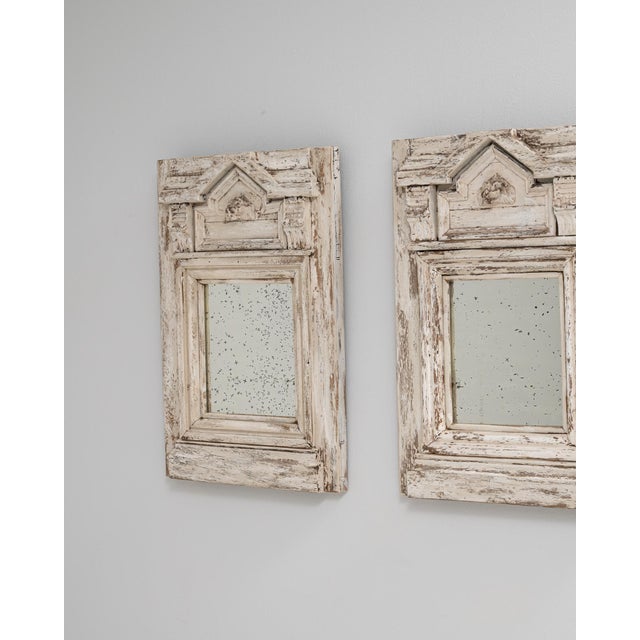 Wood 19th Century French Pair Of White Patinated Wooden Mirrors For Sale - Image 7 of 10