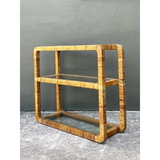 Vintage Wrapped Rattan Low Etagere For Sale - Image 9 of 12