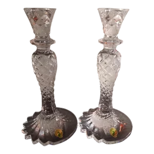 1980s Waterford Crystal Made in Slovenia Sea Jewel Candle Sticks - Set of 2