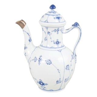 Blue Fluted Plain Coffee Pot with Silver Mount from Royal Copenhagen, 1920s For Sale