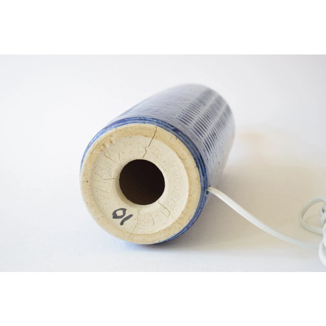 Blue Danish Table Lamp with Cobalt Blue Glaze and Lampshade from Palshus, 1960s For Sale - Image 8 of 10