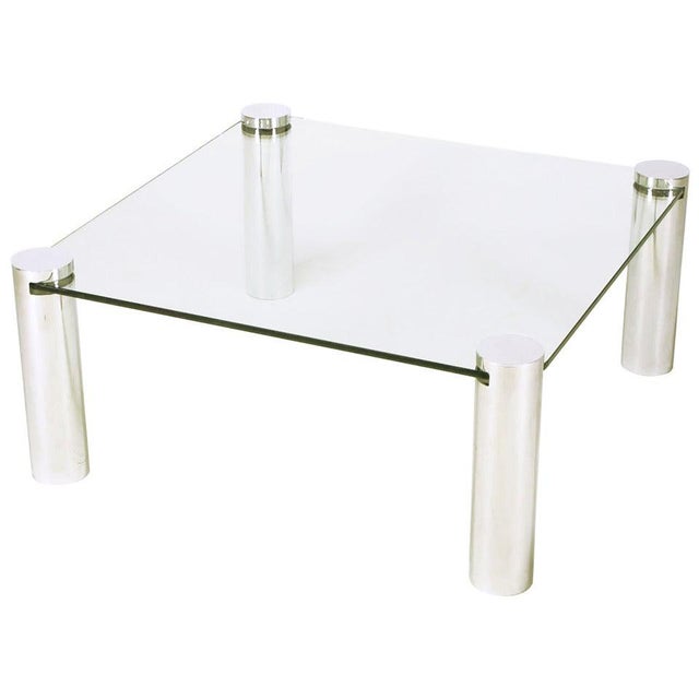 Metal Italian Style Chrome Cylinder and Glass Square Coffee Table For Sale - Image 7 of 7
