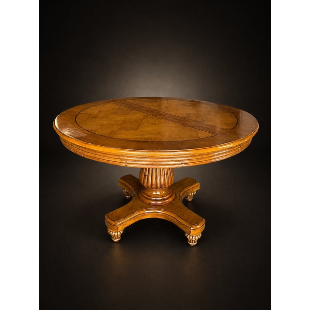 Late 20th Century Vintage Burl Wood Round Pedestal Dining Table With Inlaid Top For Sale - Image 5 of 6