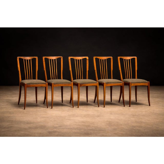 Mid-Century Modern Set of 5 Dining Chairs in Caviuna Wood & Fabric, Giuseppe Scapinelli, 1950s - Lot 706 For Sale - Image 3 of 10