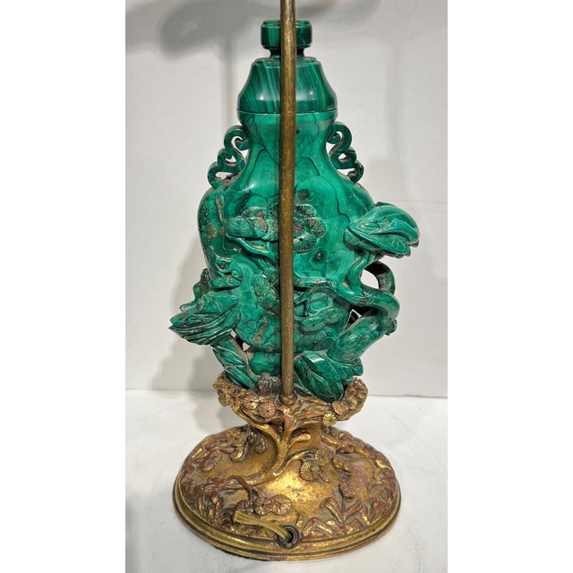 Chinese Antique Chinese Hand-Carved Malachite Table Lamp For Sale - Image 3 of 7