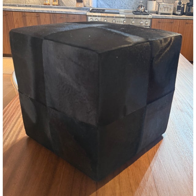 2020s Camerich – Pair of Black Hide Cube Ottomans For Sale - Image 5 of 9