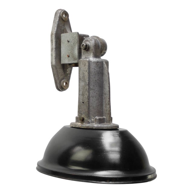 Vintage Industrial French Black Enamel Factory Wall Light For Sale