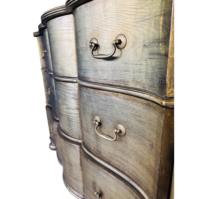 Ethan Allen Serpentine Chest in Original Metallic Silver-Gold Finish For Sale - Image 12 of 13