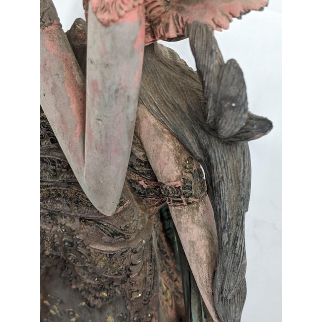 Large Vintage Balinese Polychrome Carved Wood Rama and Sita Sculpture, 32" For Sale - Image 11 of 17