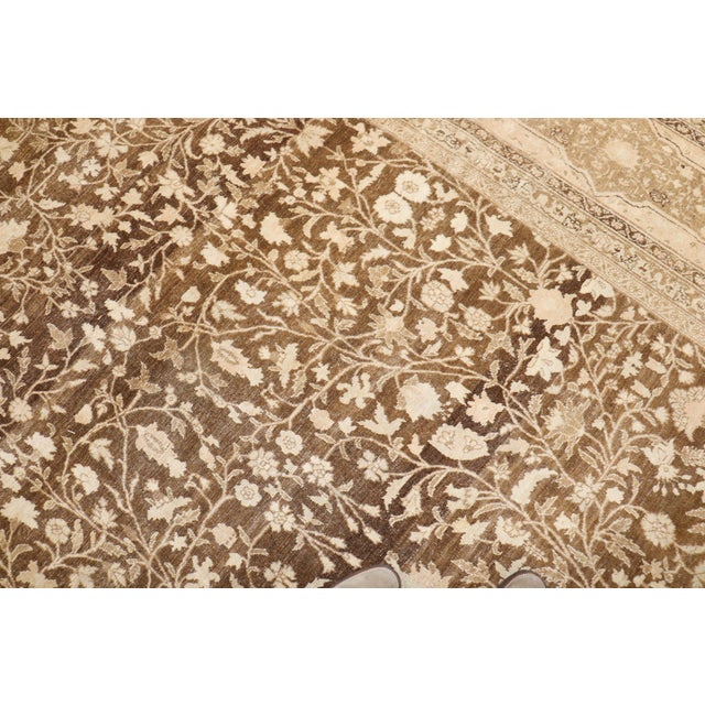 Early 20th Century Large Square Brown Persian Tabriz Rug - 13' x 14'4" For Sale - Image 4 of 12