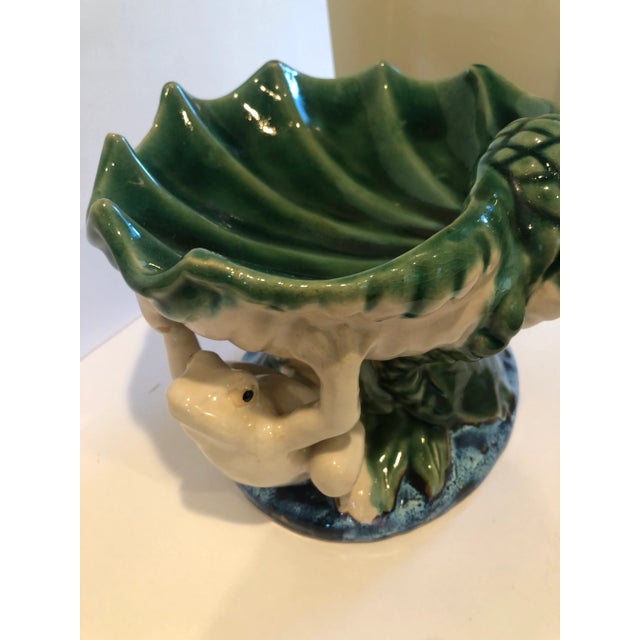 Italian Vintage Mid 20th Century Majolica Frog Pedestal Bowl For Sale - Image 3 of 12