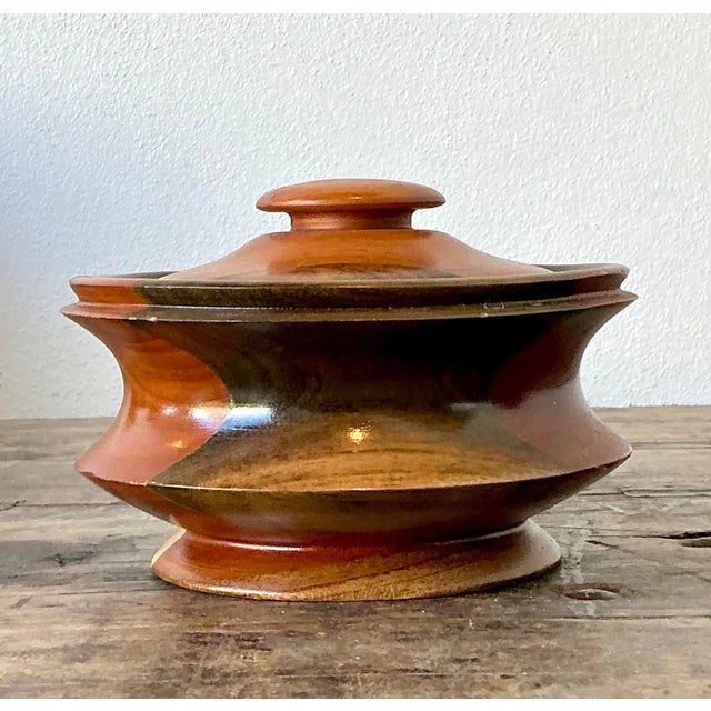 Sienna Vintage Original Turned Wood Lidded Bowl For Sale - Image 8 of 12