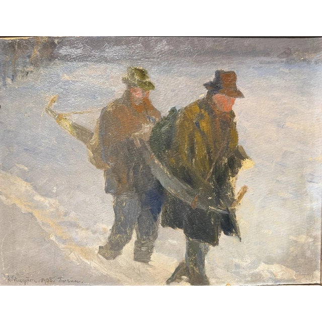 Albert Stagura, Lumberjack in the Snow, Oil Painting on Canvas For Sale - Image 10 of 13