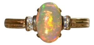 The Seacoasts: Ladies Vintage 14K Gold Ring set with 1.25 CT Opal and Diamonds