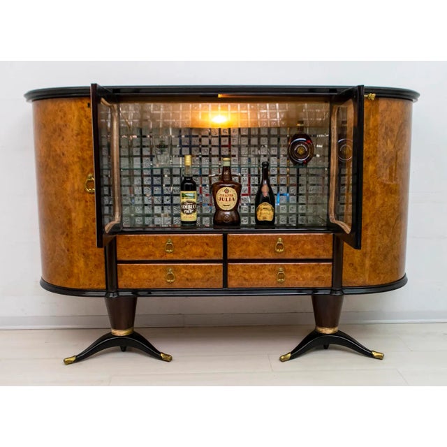 Metal Italian Mahogany and Burr Walnut Sideboard / Bar from La Permanente Mobili Cantù, 1950s For Sale - Image 7 of 17