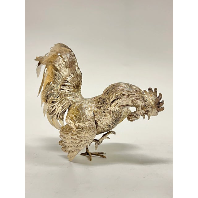 Pair Antique Silver Cockerel Rooster Figurines / Sculptures For Sale - Image 10 of 18
