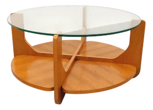 Vintage Round Teak and Glass Coffee Table with 2 Tops by Hugues Poignant, 1960s