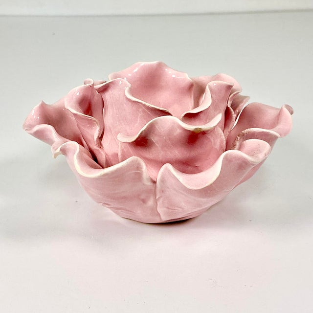 Ceramic 1980s Vintage Boho Chic Coastal Folk Art Studio Pottery Lotus Knife Cut Tabletop Pillar CandleHolder For Sale - Image 7 of 11