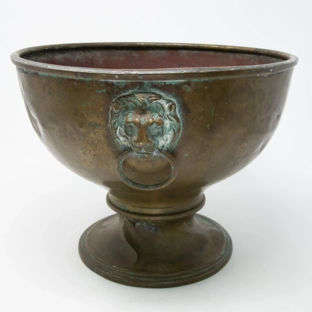 Brass Garden Planter With Lions Heads For Sale - Image 12 of 13