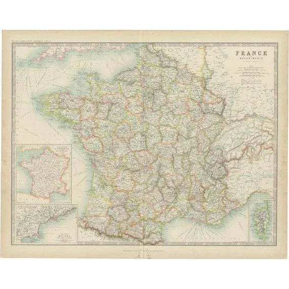 Antique Map of France by Johnston, 1909 For Sale - Image 6 of 6