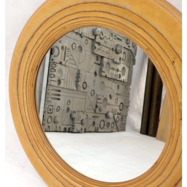 Mid 20th Century Round Wooden Studio Made Artist Signed Wall Mirror For Sale - Image 6 of 11