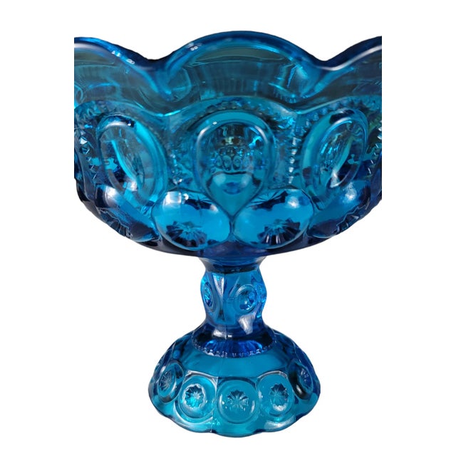 Mid-Century Modern 1960's Blue l.e. Smith Moon and Stars Pedestal Compote For Sale - Image 3 of 6