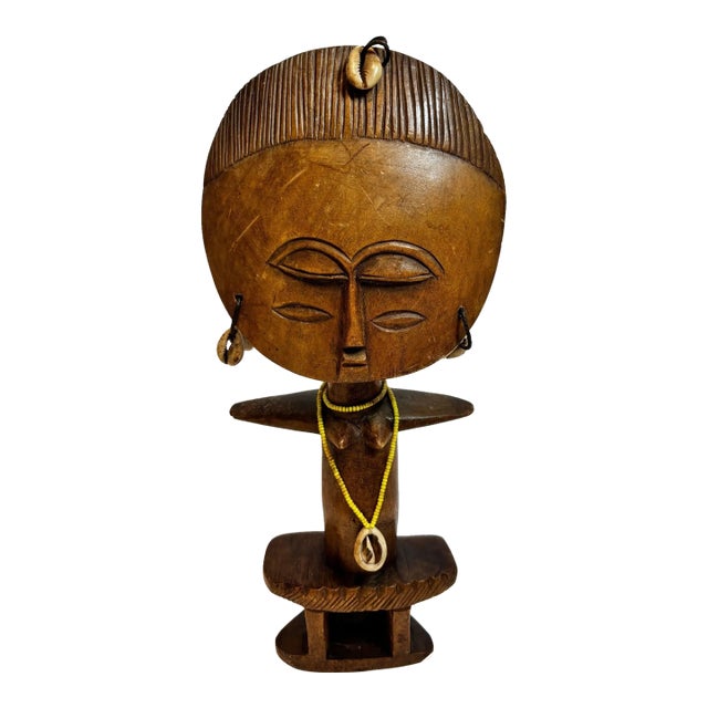 Ashanti Akua’ba Fertility Figure With Cowrie Shells, Ghana, Circa 1930 For Sale